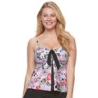 Women's A Shore Fit Tummy Slimmer Bow-front Tankini Top, Size: 14, Pink