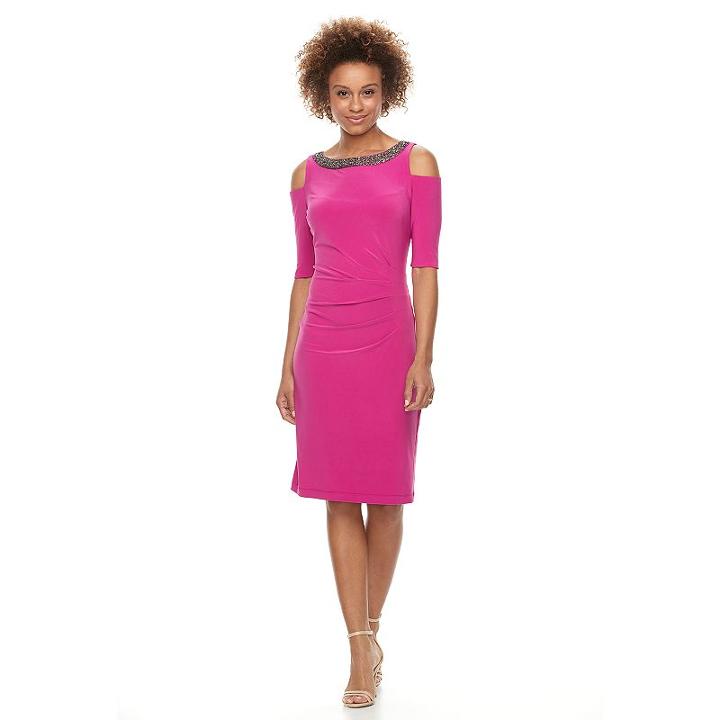 Women's Scarlett Ruched Cold-shoulder Sheath Dress, Size: 6, Brt Pink