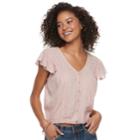 Juniors' American Rag Lace Button Front Top, Size: Medium, Light Pink
