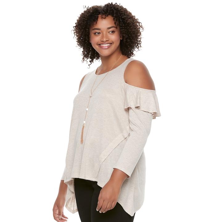 Juniors' Plus Size Heartsoul Ruffle Cold-shoulder Top, Teens, Size: 3xl, Med Beige