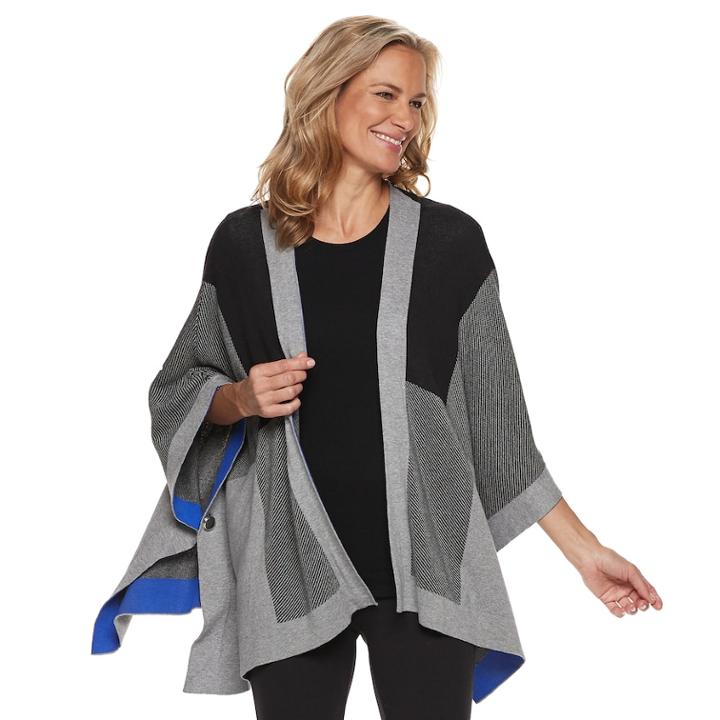 Women's Dana Buchman Jacquard Open-front Poncho, Size: Medium, Grey
