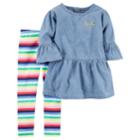 Girls 4-8 Carter's Chambray Tunic & Rainbow Stripe Leggings, Size: 7, Blue
