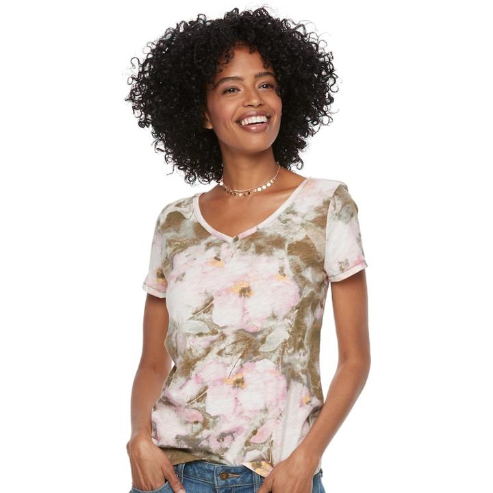 Petite Sonoma Goods For Life™ Essential V-neck Tee, Women's, Size: L Petite, Green