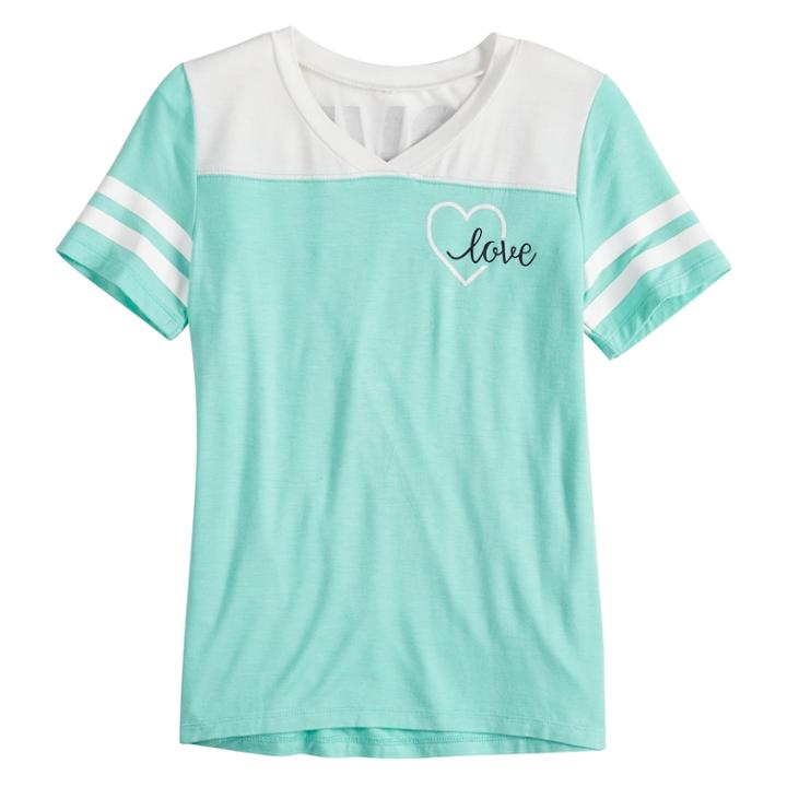 Girls 7-16 Miss Chievous V-neck Varsity Tee, Size: Xl, Turquoise/blue (turq/aqua)