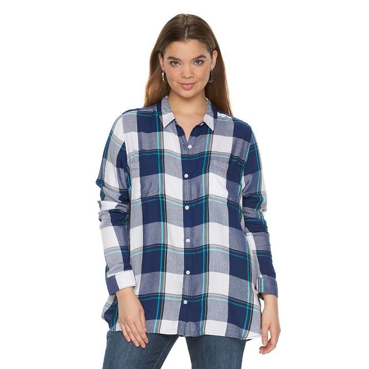 Juniors' Plus Size So&reg; Perfectly Soft Button-front Shirt, Girl's, Size: 2xl, Brt Blue