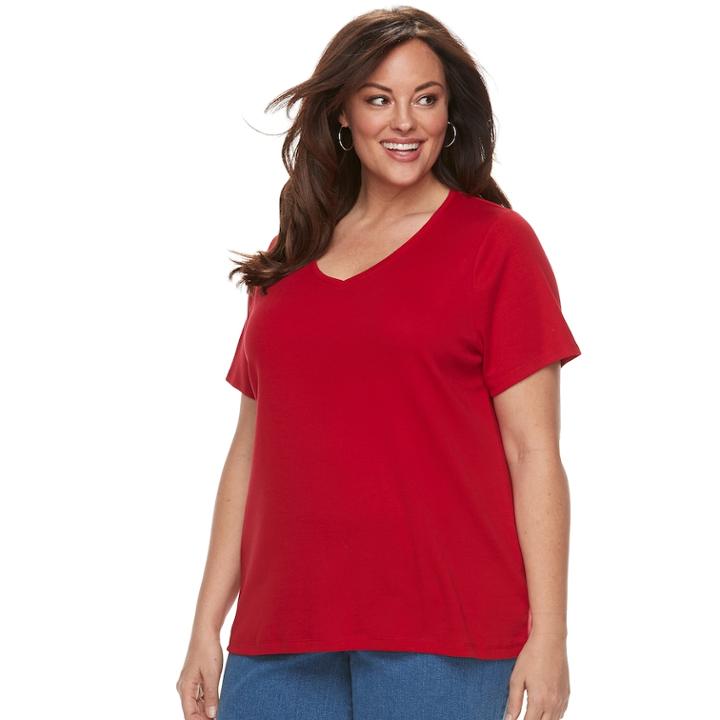 Plus Size Croft & Barrow&reg; Essential V-neck Tee, Women's, Size: 3xl, Med Red