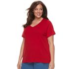 Plus Size Croft & Barrow&reg; Essential V-neck Tee, Women's, Size: 3xl, Med Red