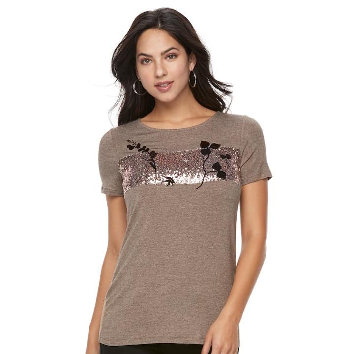 Women's Apt. 9&reg; Embellished Tee, Size: Small, Dark Beige