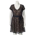 Juniors' Plus Size Wrapper Cap Sleeve Lace Dress, Girl's, Size: 1xl, Grey (charcoal)