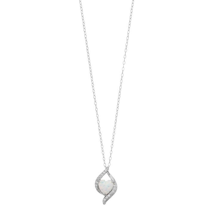 Sterling Silver Simulated White Opal Heart Pendant, Women's, Size: 18
