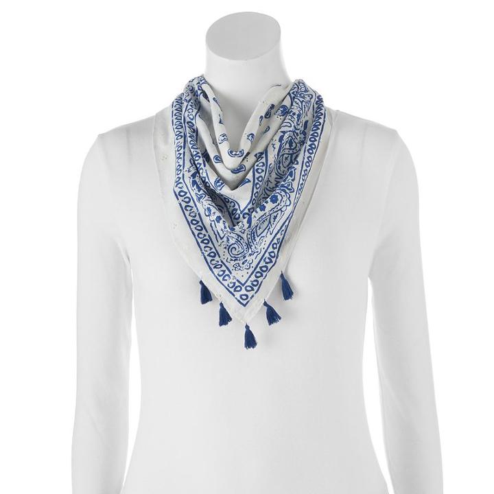Madden Nyc Floral Tassel Square Scarf, Women's, Blue (navy)