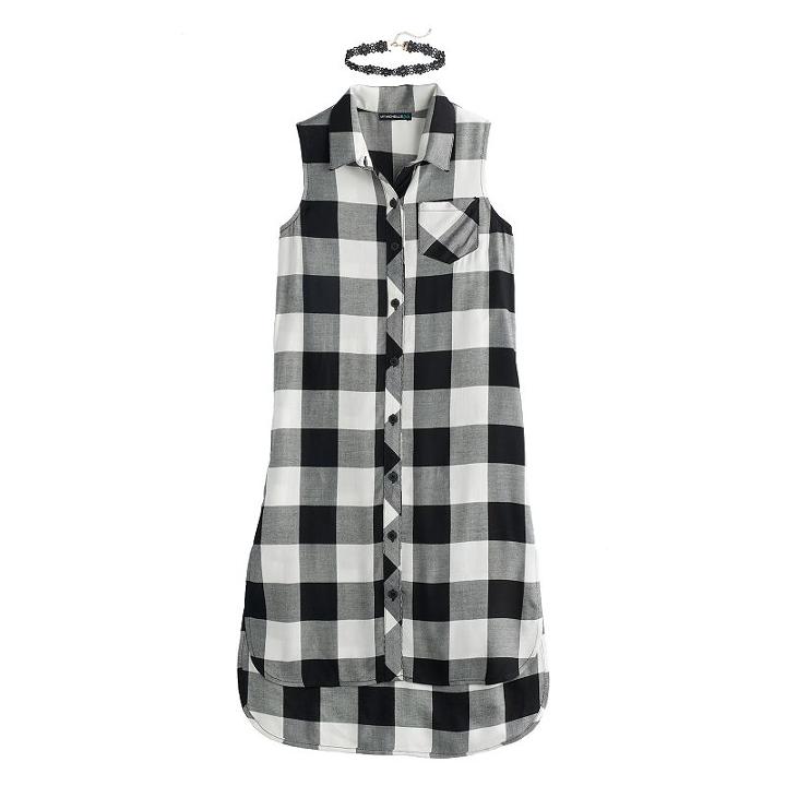 Girls 7-16 My Michelle Buffalo Checkered High-low Shirtdress With Choker Necklace, Size: 16 Ave/med, Oxford