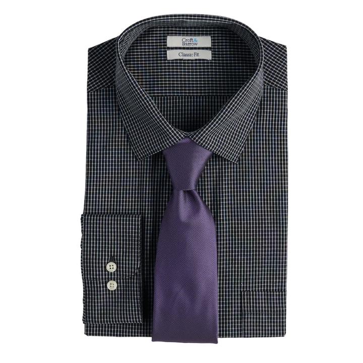 Men's Croft & Barrow&reg; Regular-fit Stretch-collar Dress Shirt And Patterned Tie Boxed Set, Size: M-32/33, Grey (charcoal)