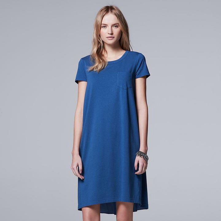 Women's Simply Vera Vera Wang Mixed-media T-shirt Dress, Size: Xl, Blue (navy)