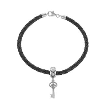 Logoart Sterling Silver & Leather Kappa Kappa Gamma Sorority Key Bracelet, Women's, Size: 7.5, Grey
