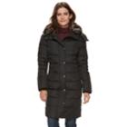 Women's Tower By London Fog Long Faux-fur Trim Down Puffer Jacket, Size: Small, Black