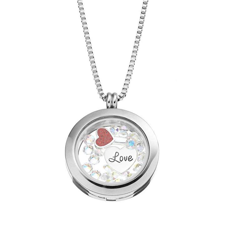 Blue La Rue Crystal Stainless Steel 1-in. Round Love Charm Locket - Made With Swarovski Crystals, Women's, Silver
