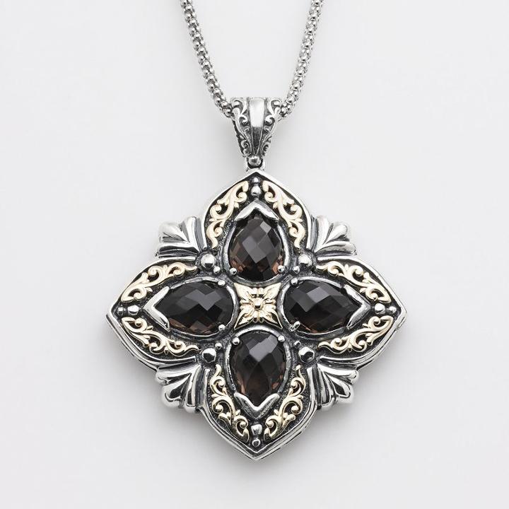 14k Gold And Sterling Silver Smoky Quartz Filigree Pendant, Women's, Size: 18, Brown