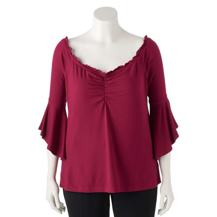 Juniors' Plus Size Candie's&reg; Bell Sleeve Off-the-shoulder Top, Teens, Size: 2xl, Red