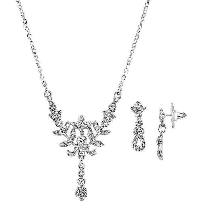 Downton Abbey Leaf Y Necklace & Drop Earring Set, Women's, Size: 16, White