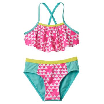 Girls 4-6x Pink Platinum Triangle Print Tankini & Scoop Bottoms Swimsuit Set, Girl's, Size: 5-6