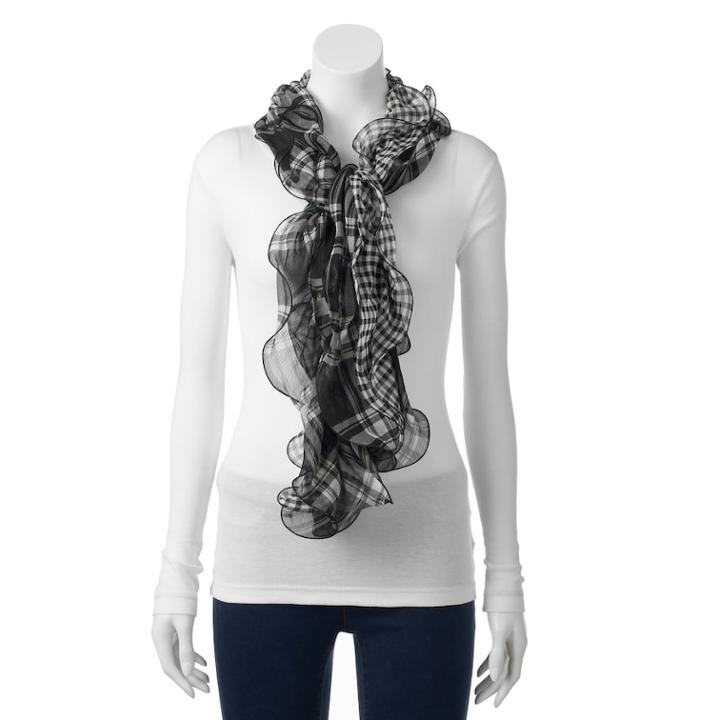 Women's Chaps Plaid Ruffle Scarf, Black