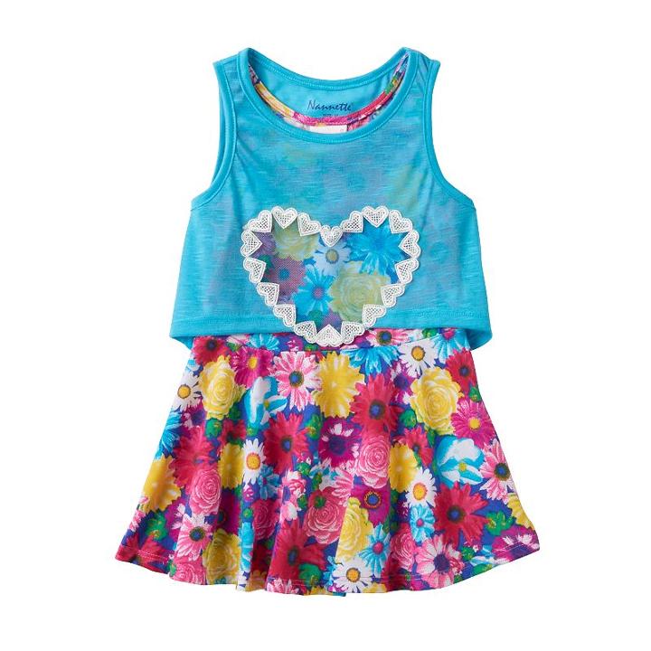 Toddler Girl Nannette Flower Dress & Detachable Slubbed Tank Top Popover Set, Size: 2t, Turquoise/blue (turq/aqua)