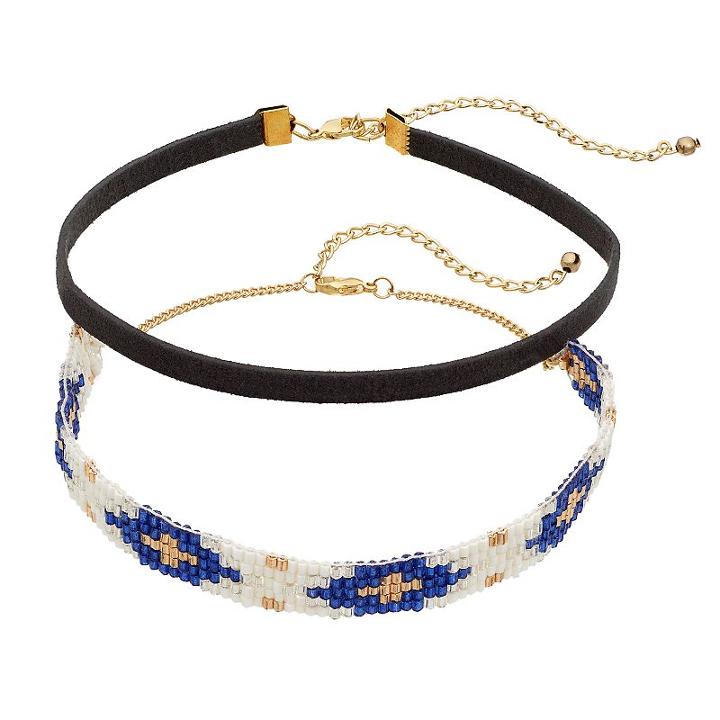 Mudd&reg; Beaded & Faux Suede Choker Necklace Set, Girl's, Blue