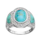 Sterling Silver Simulated Turquoise & 1/4 Carat T.w. Diamond 3-stone Ring, Women's, Size: 7, Turq/aqua
