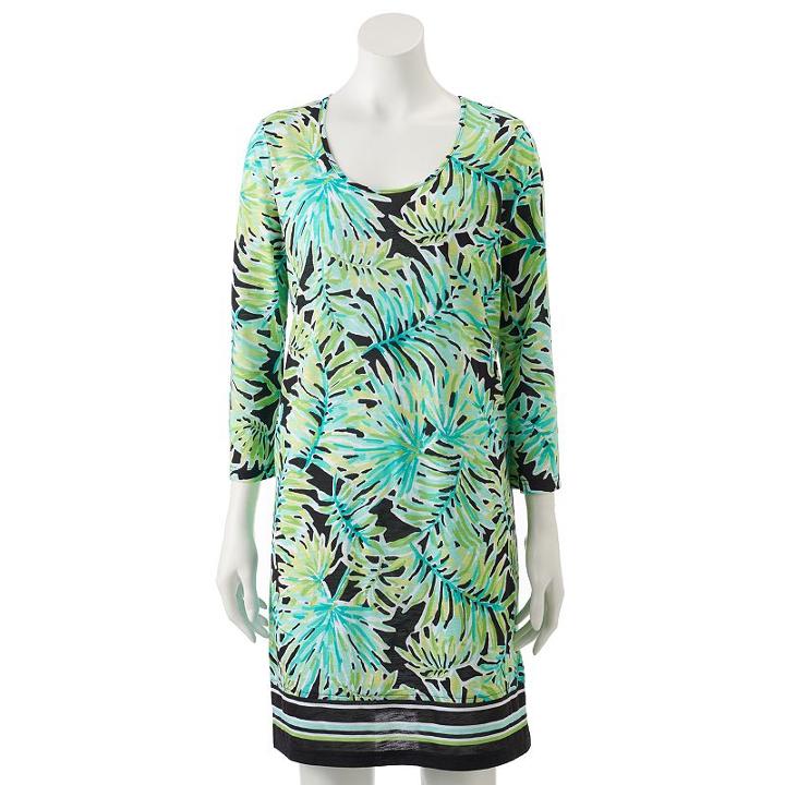 Women's Caribbean Joe Palm Leaf Shirt Dress, Size: Large, Oxford