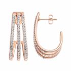 Chrystina 14k Rose Gold Plated Crystal Triple J-hoop Earrings, Women's, Pink