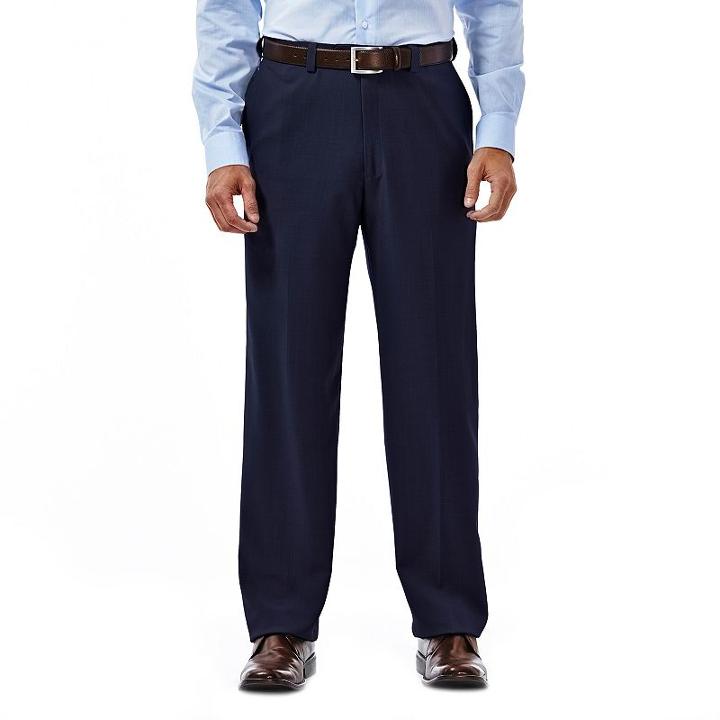 Men's Haggar Eclo Stria Classic-fit Flat-front Dress Pants, Size: 34x29, Blue