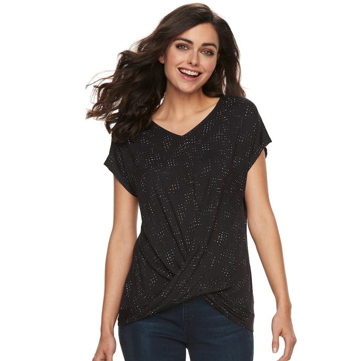 Women's Apt. 9&reg; Twist Front Tee, Size: Xl, Black