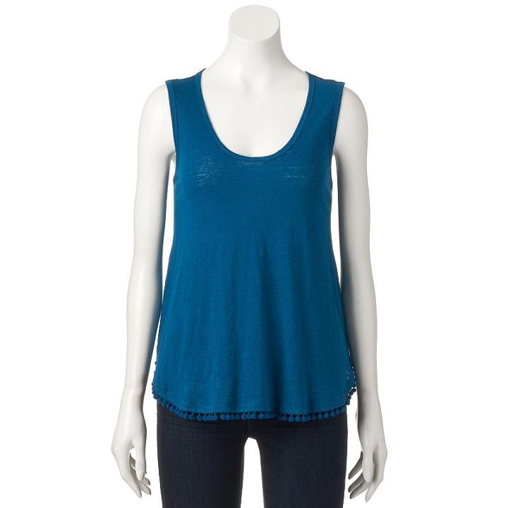 Women's Jennifer Lopez Pom Tank, Size: Xs, Turquoise/blue (turq/aqua)