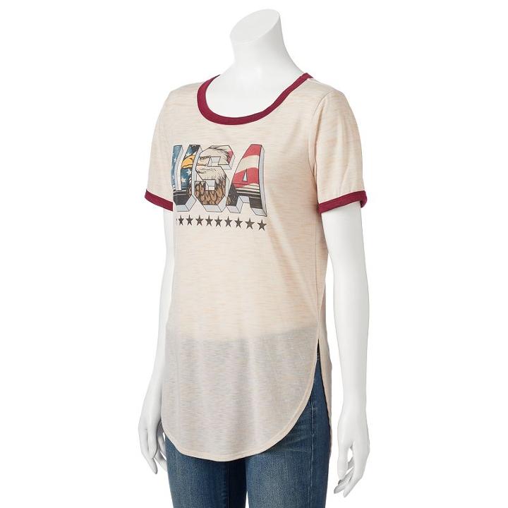 Juniors' U.s.a. Patriotic Graphic Tee, Girl's, Size: Xs, Med Beige