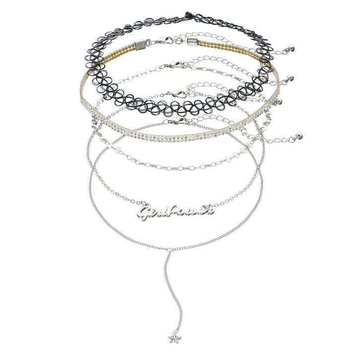 Mudd&reg; Girl Power, Star & Tattoo Choker Necklace Set, Silver