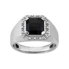 Men's Sterling Silver Onyx & 1/8 Carat T.w. Diamond Halo Ring, Black