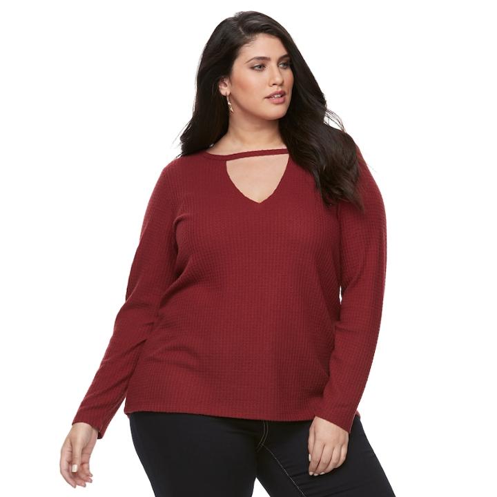 Plus Size Rock & Republic&reg; Thermal Cut Out Top, Women's, Size: 1xl, Dark Red