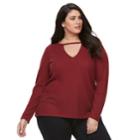 Plus Size Rock & Republic&reg; Thermal Cut Out Top, Women's, Size: 1xl, Dark Red