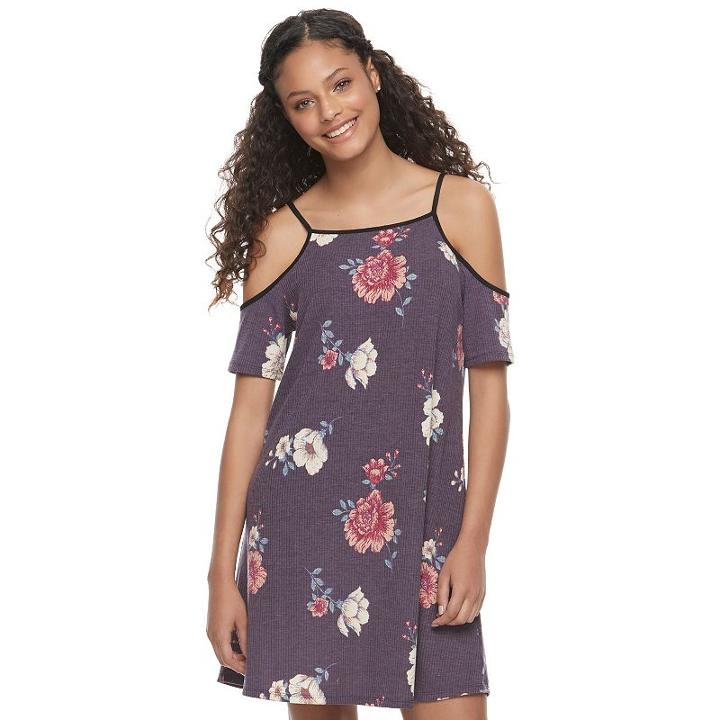 Juniors' Love, Fire Ribbed Cold Shoulder Swing Dress, Girl's, Size: Large, Purple Oth