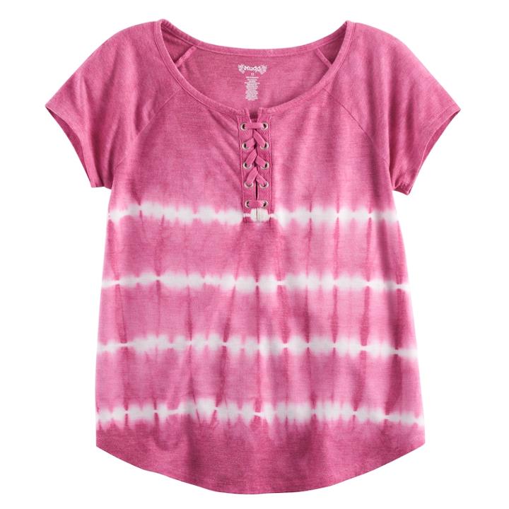 Girls 7-16 Mudd&reg; Lace-up Raglan Tie-dye Tee, Size: 7-8, Red
