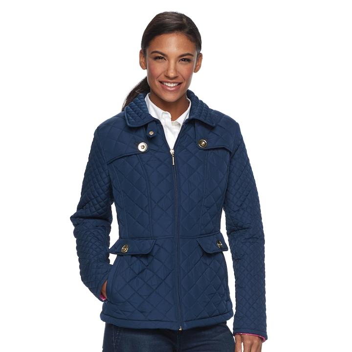 Women's Weathercast Quilted Anorak Jacket, Size: Xl, Blue (navy)