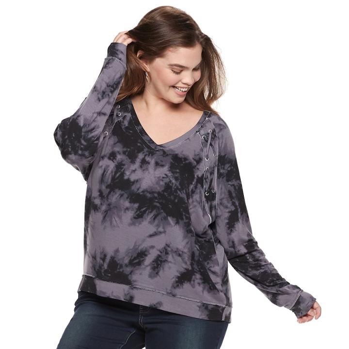 Juniors' Plus Size Mudd&reg; Lace-up Sweatshirt, Teens, Size: 2xl, Black