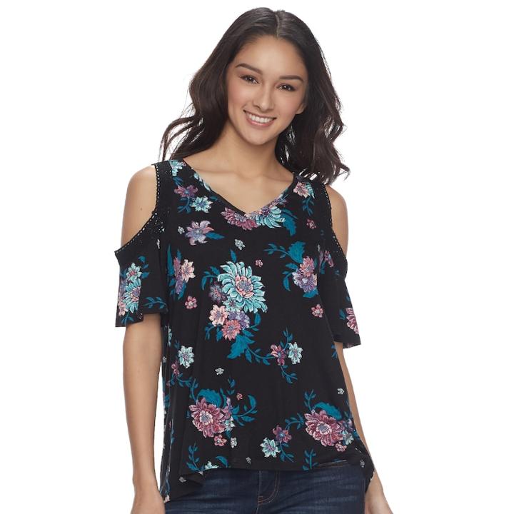 Juniors' Mudd&reg; Cold Shoulder High-low Top, Teens, Size: Xs, White