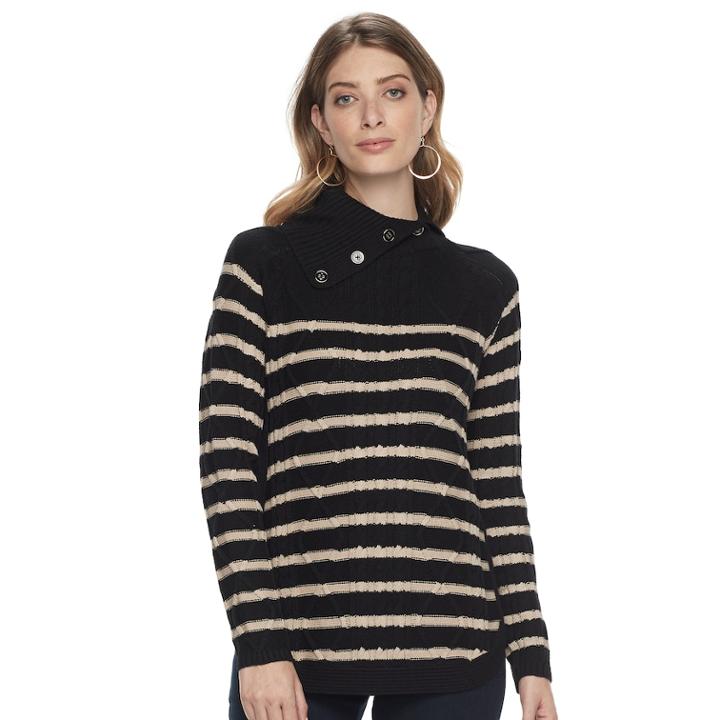 Women's Croft & Barrow&reg; Cable-knit Splitneck Sweater, Size: Large, Black