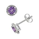 10k White Gold Amethyst And Diamond Accent Frame Stud Earrings, Women's, Purple