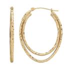 Everlasting Gold 10k Gold Textured Oval Double Hoop Earrings, Women's