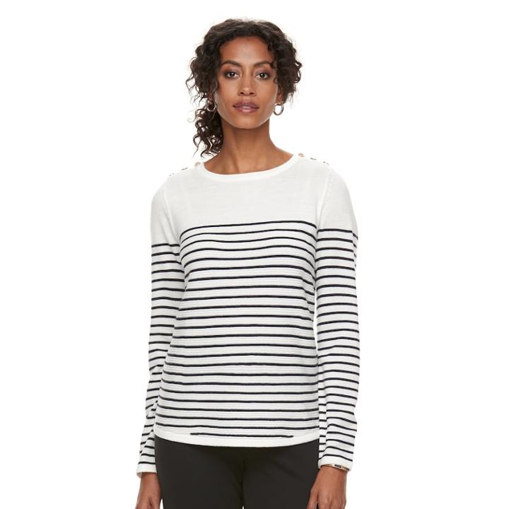 Women's Croft & Barrow&reg; Button Shoulder Shirttail Sweater, Size: Medium, White