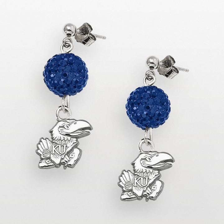 Kansas Jayhawks Sterling Silver Crystal Linear Drop Earrings, Women's, Blue