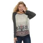 Juniors' Rewind Knit-to-woven Long Sleeve Tee, Teens, Size: Small, Grey